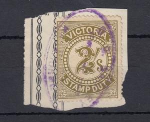 Australia Victoria QV 2/- Stamp Duty Revenue On Piece J2462