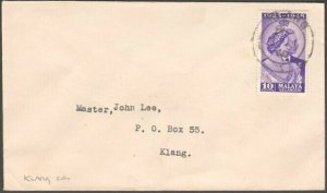 MALAYA SELANGOR 1948 Silver Wedding 10c FDC - KLANG cds.....................T341