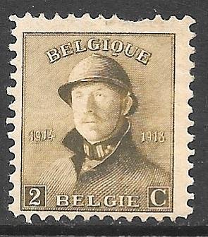 Belgium 125: 2c Albert in Trench Helmut, unused, NG, F-VF