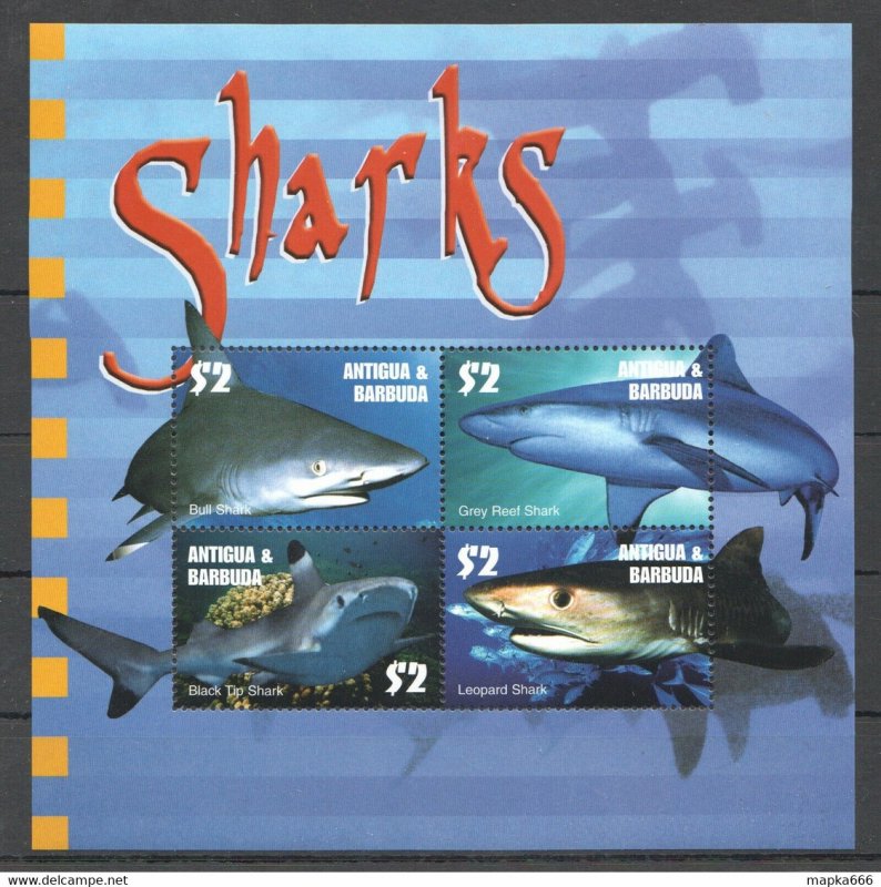 Antigua & Barbuda Marine Life Sharks 1Kb ** Stamps Pk060