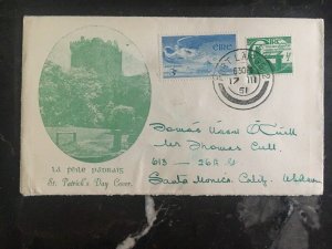 1951 Ireland First Day Cover FDC St Patrick’s Day To Santa Monica Usa