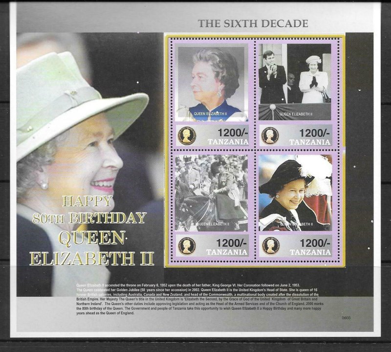 TANZANIA Sc2420 2006 80th BIRTHDAY OF QUEEN ELIZABETH  SHEETLET MNH