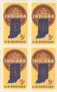 1966 Indiana Statehood Block of 4 5c Postage Stamps, Sc# 1308, MNH, OG