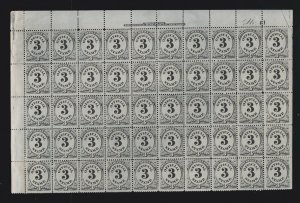 US O49 3c Post Office Dept. Official Plate Block 50 F-VF OG 15H/35NH SCV $1025