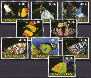 Rwanda 1999  BUTTERFLIES Set  (9) Perforated MNH