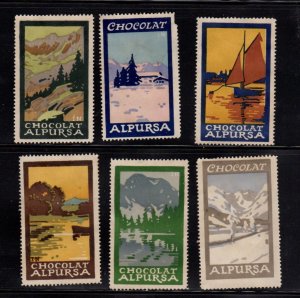 Swiss Advertising Stamps - Alpursa Chocolate - Landscapes, Group of 6