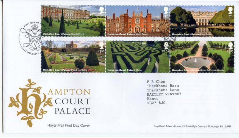 GB 2018 Hampton Court Set on First Day Cover East Molesey Cancel