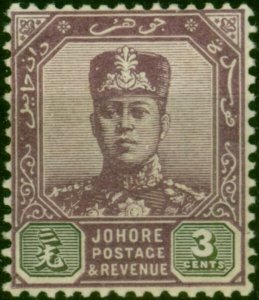 Johore 1910 3c Dull Purple & Olive-Black SG80a 'Wmk Horizontal' Fine LMM