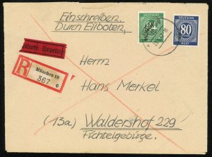 Germany Allied Occupation Munich to Fichtelgebirge Registered Cover 1947 Europe