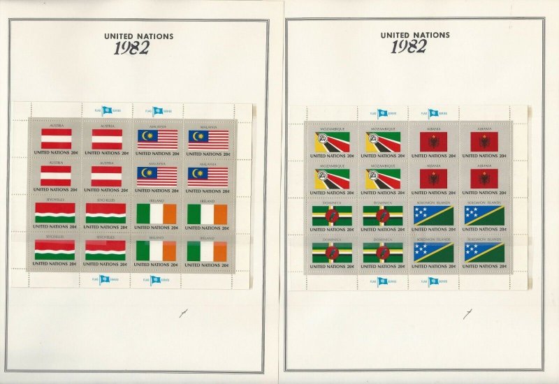 United Nations Stamp Collection, Mint NH Flags, #374-389 Sheets 1982, JFZ