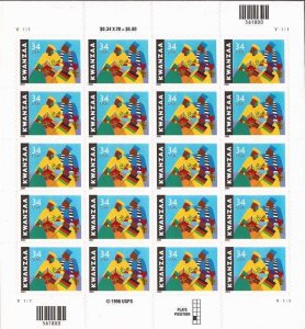 US Stamp 2001 37c Kwanzaa - Sheet of 20 Stamps - Scott #3548