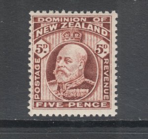 New Zealand Sc 136 MLH. 1909 5p red brown KEVII, perf 14x14½, F-VF