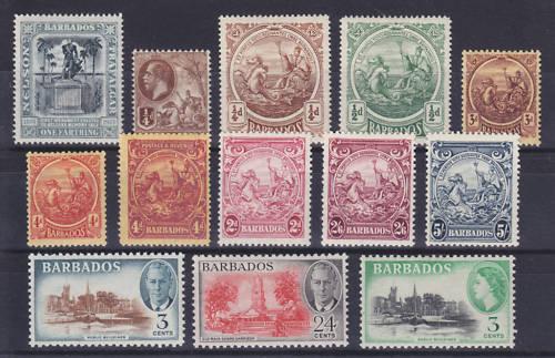 Barbados Sc 110/237 MLH. 1907-53 issues, 13 diff F-VF