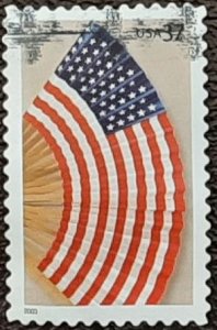 US Scott # 3779; used 37c Old Glory Fan, 2003;; XF centering; off paper;