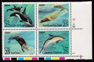 SCOTT  2508-11  SEA CREATURES  25¢  PLATE BLOCK  MNH  SHERWOOD STAMP