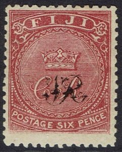 FIJI 1876 VR OVERPRINTED CR MONOGRAM 6D WOVE PAPER