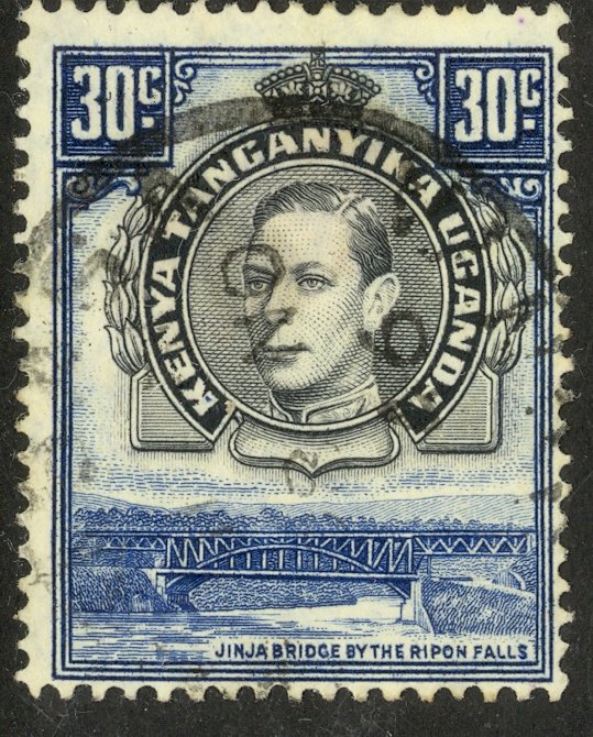 KENYA UGANDA AND TANGANYIKA 1938-54 KGVI 30c JINJA BRIDGE Issue Sc 76 VFU