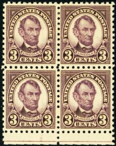 584, Mint VF/XF NH/LH 3¢ Block of 4 Stamps CV $175.00 - Stuart Katz