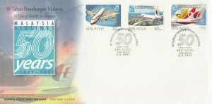 MALAYSIA 1997 50 Years of Aviation FDC SG#641-643