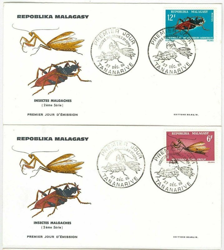 42923 - MADAGASCAR -  POSTAL HISTORY - set of 4  FDC COVER  -    INSECTS  1966