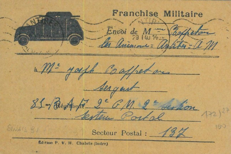 93142 - FRANCE - POSTAL HISTORY -  Military STATIONERY CARD feldpost 1940 CARS