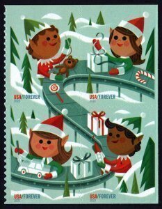 U.S.#5722-5725 Holiday Elves 60c FE Booklet Block of 4, MNH.