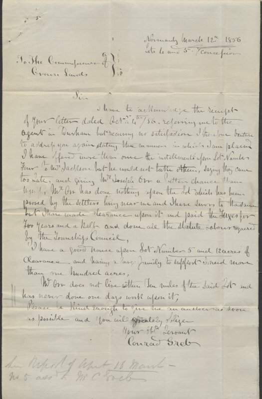 1857 SFL Neustadt (Grey) UC ERD to Toronto via Hanover Bentinck Guelph