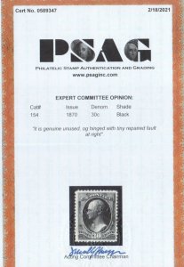 USA #154 Very Fine Mint Full Original Gum Lightly Hinged **With Certificate**