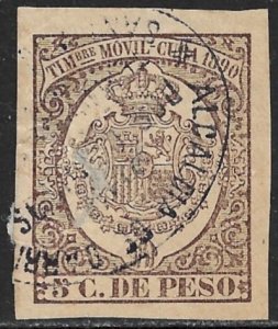 CUBA 1890 5c General Duty Timbre Movil Revenue CG6 USED Thin