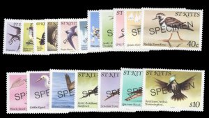 St. Kitts #49-66S, 1981 Birds, complete set, overprinted Specimen, never hinged