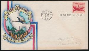 #C33-25 DOROTHY KNAPP HANDPAINTED FDC CACHET, XF WITH SOME TONING HV2528