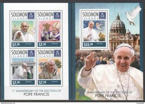 2014 Solomon Islands Pope Francis Great Humanists #2572-76 1+1 ** Ls279