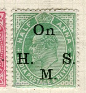 INDIA; Early 1900s Ed VII SERVICE issue fine Mint hinged 1/2a. value