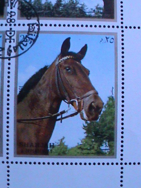 SHARJAH-1972-WORLD FAMOUS LOVELY HORSES CTO FANCY CANCEL SHEET-VERY FINE