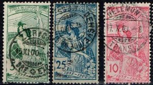 Switzerland 1900,Sc.#97-99 used 25 years UPU. comb perforation, Type II