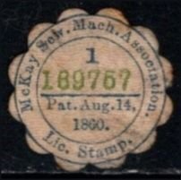 1860 Small US Poster Stamp McKay Sewing Machine License Stamp Used