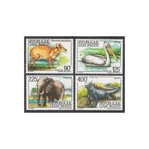 Gabon 531-534,MNH.Michel 860-863.Wildlife 1983.Musk deer,Pelican,Elephant,Iguana