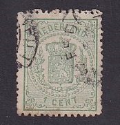 Netherlands  #19  used  1869   coat of Arms  1c green