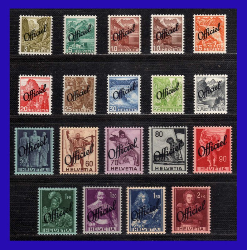 1942 - 1945 - Suiza - Scott nº O 19 / O 36 - Sob. negro - MNH - SU- 370 - 01