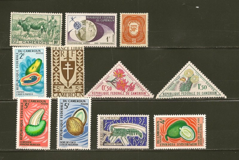 Cameroun Lot of 11 Different Older Stamps MNH