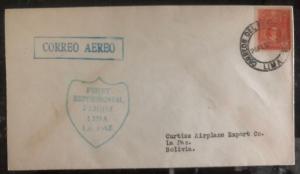 1928 Lima Peru Early First Flight Airmail Cover FFC To La Paz Bolivia