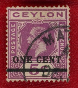CEYLON Sc 223a VF/USED - 1921 1c on 5c purple -  King George V