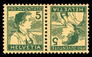 Switzerland #B2a, 1915 Boy, horizontal tete-beche pair, lightly hinged