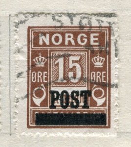 NORWAY; 1920s early Post Frimerke Optd. issue fine used 15ore. value