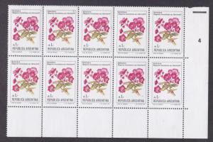 Argentina # 1524, Begonias, Block of Ten, NH, Wholesale 15%