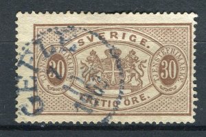 SWEDEN; 1890s early classic Official issue used 30ore. value fair Postmark