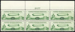 C18, Mint NH XF 50¢ Zeppelin Plate Block (No gum skips) * Stuart Katz