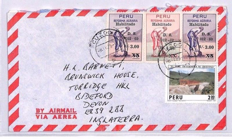 XX141 1975 PERU Cuzco GB Devon Airmail Cover  