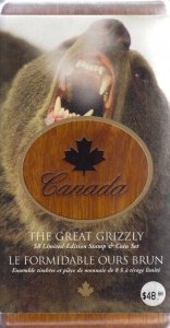 Canada Coin & Stamp Set  Great Grizzly 8 Dollars proof Coin & Stamp T 128 Silver 