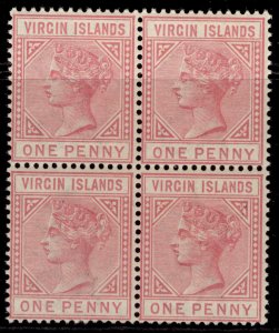 BRITISH VIRGIN ISLANDS QV SG29, 1d pale rose, NH MINT. Cat £220+ BLOCK x 4